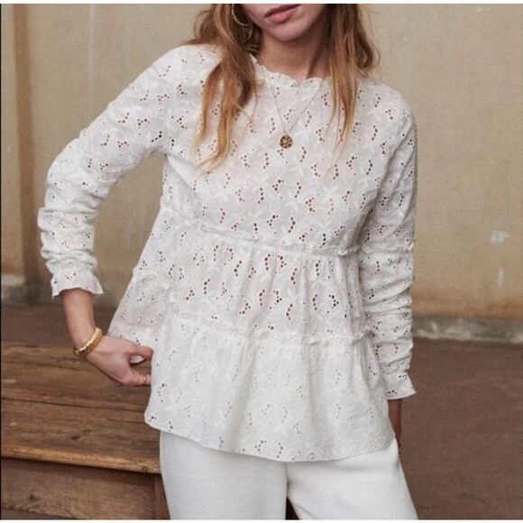 Sezane Tops - Sezane Emmanuelle Eyelet Lace Tiered Blouse Size 38